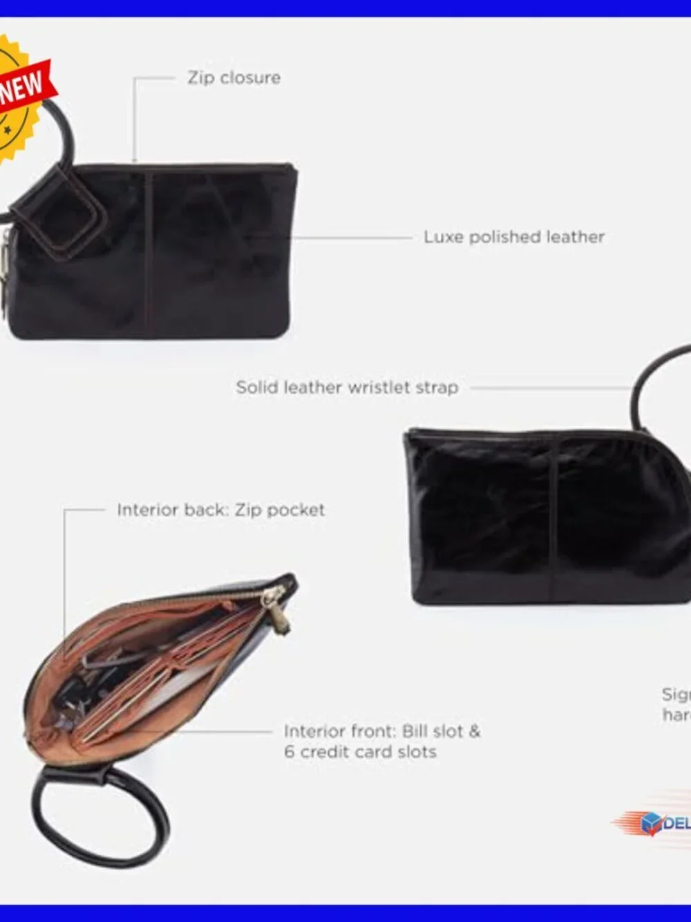 Leather Wristlet Clutch with Card Slots & Zippered Pocket